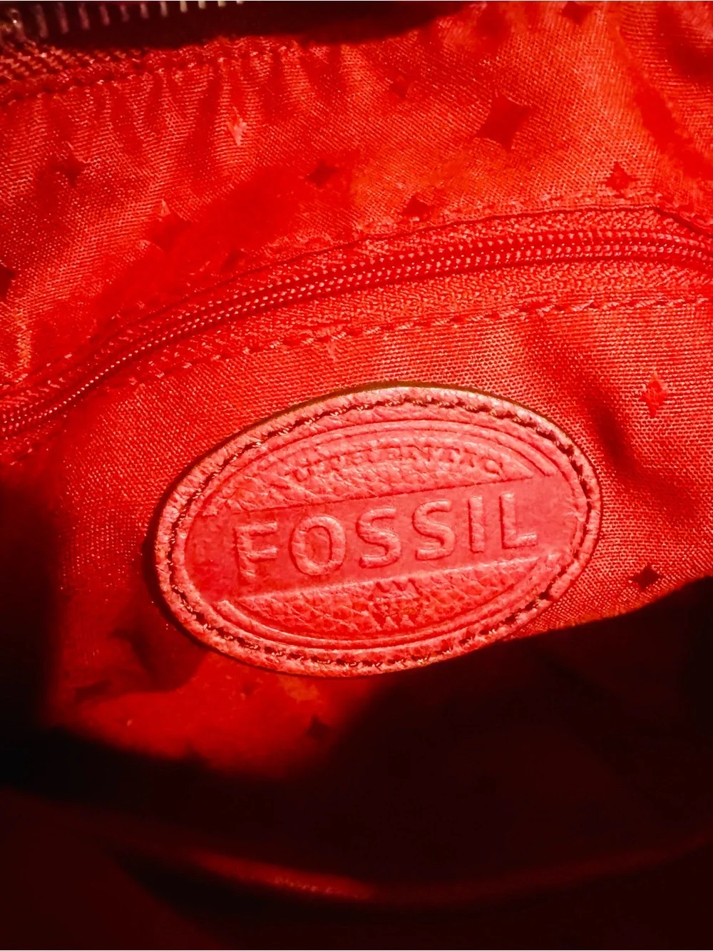 Fossil Red Leather Shoulder Bag with Silver Hardware